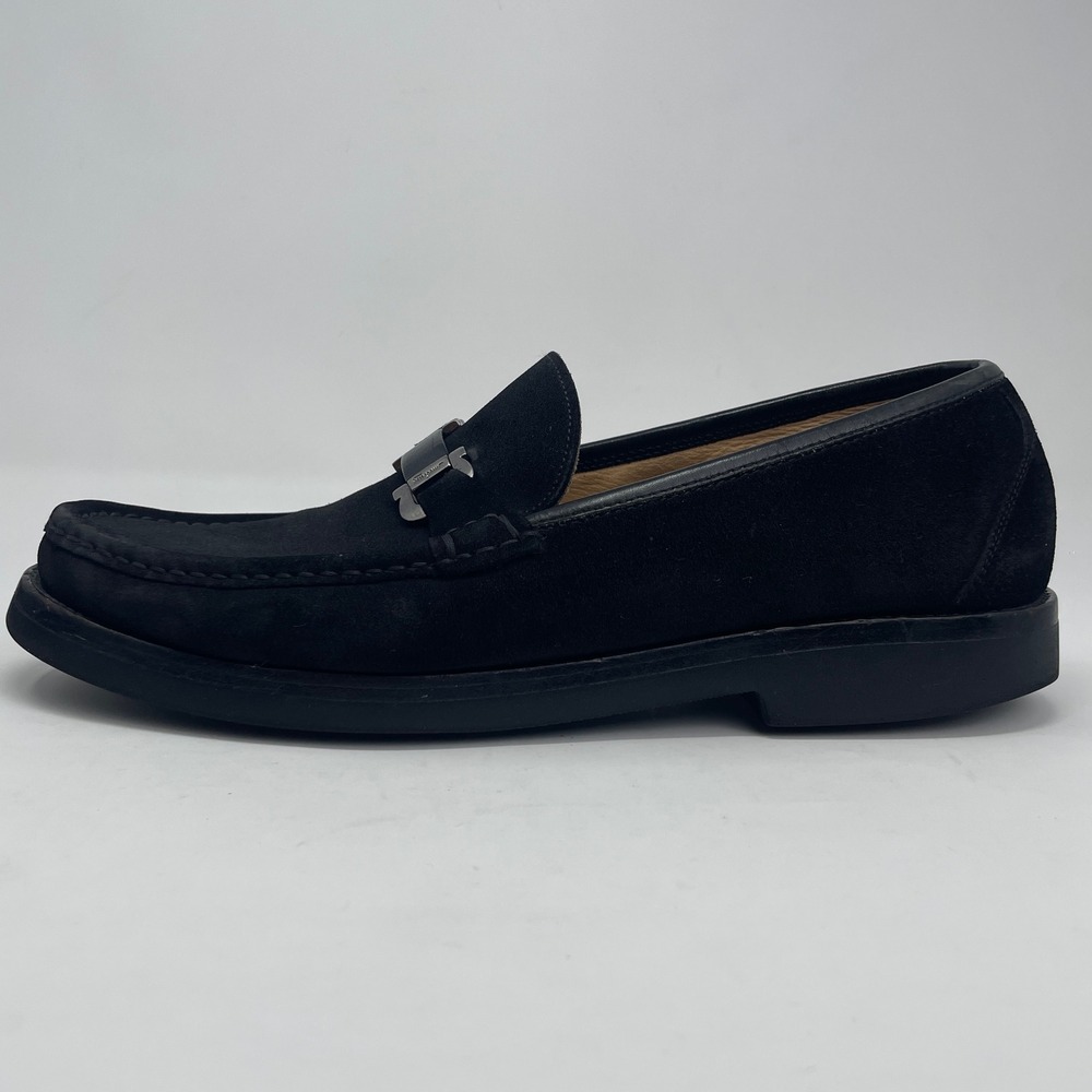 Salvatore Ferragamo Mens Black Calf Suede Gancini Loafers Vibram UR 62579 10.5 D